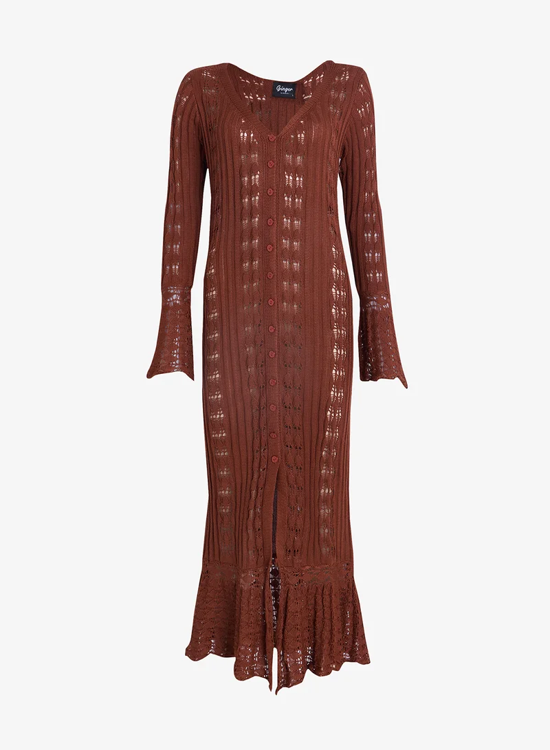 Ginger V Neck Crochet Beach Dress with Slit